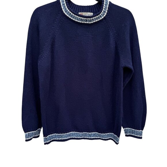 Dino Milano Vintage Italian Mens Navy Light Blue Knit Crew Neck Ski Sweater M - Picture 1 of 7